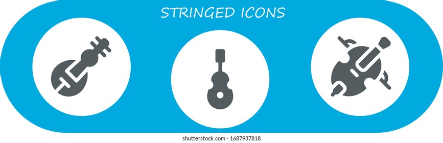 stringed icon set. 3 filled stringed icons. Included Veena, Instrument, Cello icons