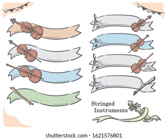 Stringed instruments and music themed labels or banners. Vector illustration.
