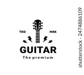 Stringed musical instrument logo illustration, electric guitar silhouette suitable for music stores and communities