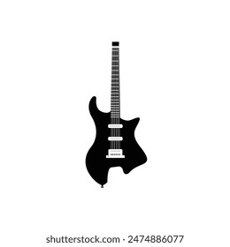 Stringed musical instrument logo illustration, electric guitar silhouette suitable for music stores and communities