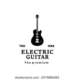 Ilustración de logotipo de instrumento musical de cuerda, silueta de guitarra eléctrica adecuada para tiendas de música y comunidades