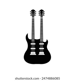 Ilustración de logotipo de instrumento musical de cuerda, silueta de guitarra eléctrica adecuada para tiendas de música y comunidades