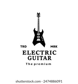 Ilustración de logotipo de instrumento musical de cuerda, silueta de guitarra eléctrica adecuada para tiendas de música y comunidades