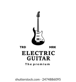 Ilustración de logotipo de instrumento musical de cuerda, silueta de guitarra eléctrica adecuada para tiendas de música y comunidades