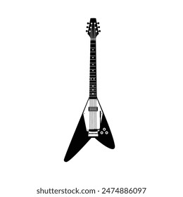 Stringed musical instrument logo illustration, electric guitar silhouette suitable for music stores and communities