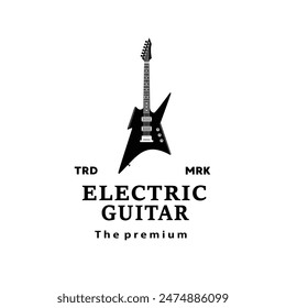 Ilustración de logotipo de instrumento musical de cuerda, silueta de guitarra eléctrica adecuada para tiendas de música y comunidades