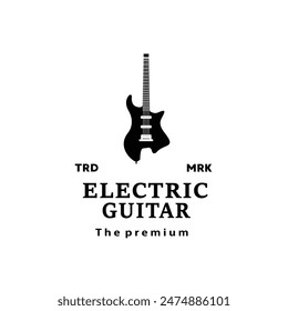 Stringed musical instrument logo illustration, electric guitar silhouette suitable for music stores and communities