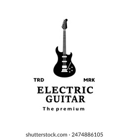 Ilustración de logotipo de instrumento musical de cuerda, silueta de guitarra eléctrica adecuada para tiendas de música y comunidades