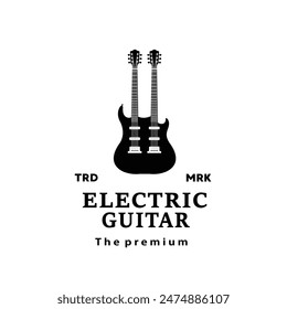 Ilustración de logotipo de instrumento musical de cuerda, silueta de guitarra eléctrica adecuada para tiendas de música y comunidades