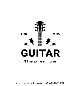 Stringed musical instrument logo illustration, electric guitar silhouette suitable for music stores and communities