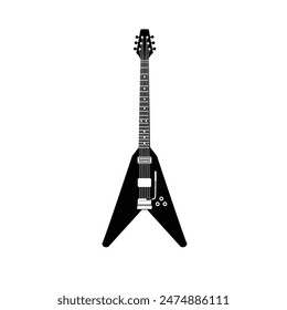 Stringed musical instrument logo illustration, electric guitar silhouette suitable for music stores and communities