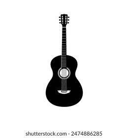 Stringed musical instrument logo illustration, acoustic guitar silhouette suitable for music stores and communities