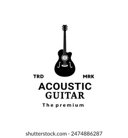 Stringed musical instrument logo illustration, acoustic guitar silhouette suitable for music stores and communities