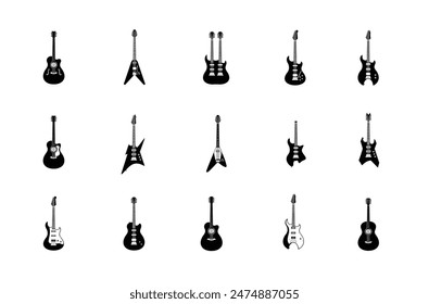 Ilustración de logotipo de instrumento musical de cuerda, silueta de guitarra eléctrica adecuada para tiendas de música y comunidades