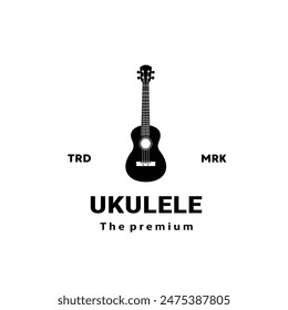 Ilustración del logotipo del instrumento musical de cuerda, silueta del ukelele conveniente para las tiendas de la música y las comunidades