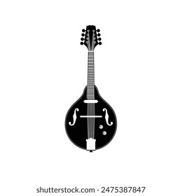 Stringed musical instrument logo illustration, mandolin silhouette suitable for music stores and communities