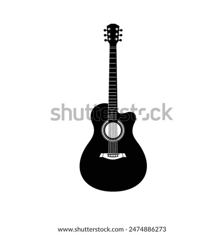Stringed musical instrument logo illustration, acoustic guitar silhouette suitable for music stores and communities