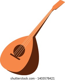 A stringed musical instrument mandolin consists of a round-back that has a deep bottom, out of wood, glued together into a bowl and plucked with a plectrum, vector, color drawing or illustration.