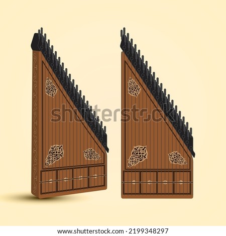 A stringed musical instrument played on the lap. Kanun. Vector illustration.