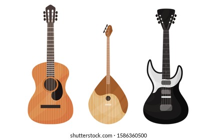 Stringed Musical Instruments Isolated On White Background Vector Set