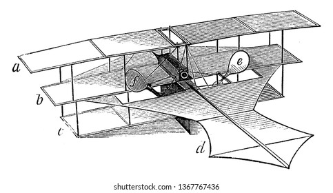 Stringfellow Flying Machine Which Is An Early Invention Of The Airplane, Vintage Line Drawing Or Engraving Illustration.