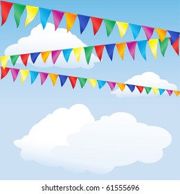 Strings of bunting against sky. Space for your text. EPS10 vector format