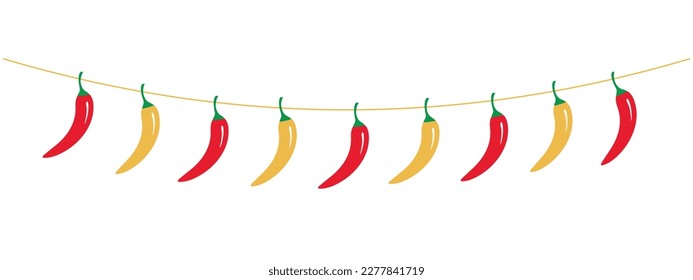 strings of peppers, jalapeno garland, Feliz Cinco de Mayo, Happy 5th of May, vector element