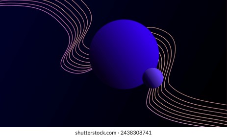 Strings and spheres over dark blue presentation background