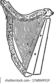 Strings of the stringed musical instrument that is plucked by fingers, to produce sound and music. It has a number of such individual strings that are at an angle to its soundboard.