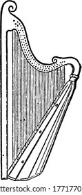 Strings of the stringed musical instrument that is plucked by fingers, to produce sound and music. It has a number of such individual strings that are at an angle to its soundboard.