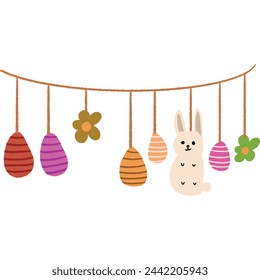 Strings strung with Easter eggs, flowers and bunnies can be used to decorate promotional events
