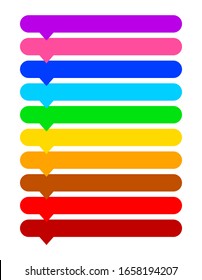 strip bar label graphics colorful for header list text, striped bar lines many colored for message, longitudinal stripes colorful pattern, multi color swatch line isolated on white a4 paper background