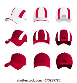 Strip baseball cap hot pink color with colored mesh and adjustable rubber strap isolated vector set