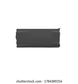 Strip of black adhesive duct tape isolated on white background - sticky masking label with realistic wrinkled matte rubber texture and ripped edges - vector illustration