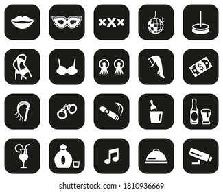 Strip Club Icons White On Black Flat Design Set Big