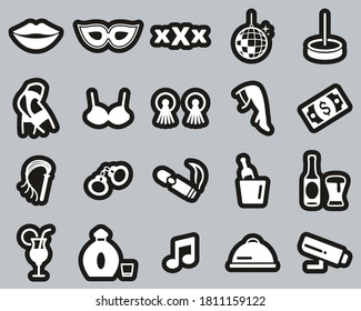 Strip Club Icons White On Black Sticker Set Big