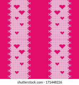 strip with delicate hearts on a red background for flayer. imitation of embroidery. seamless pattern 