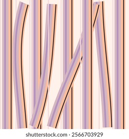 Strip with elements of chaos seamless pattern, vertical   colorful background print. Ornate vector stripe lines fabric. 