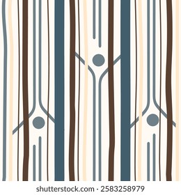 Strip with elements of chaos seamless pattern, vertical   colorful background print. Ornate vector stripe lines fabric. 