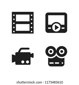 strip icon. 4 strip vector icons set. old video camera, movie player and film roll icons for web and design about strip theme