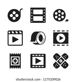 strip icon. 9 strip vector icons set. band aid, film roll and film reel icons for web and design about strip theme