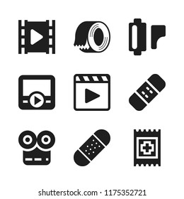 strip icon. 9 strip vector icons set. movie player, film roll and band aid icons for web and design about strip theme