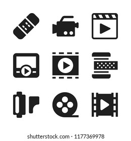 strip icon. 9 strip vector icons set. bandage, film and old video camera icons for web and design about strip theme