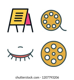 strip icon set. vector set about film, movie, text lines and eyelash icons set.