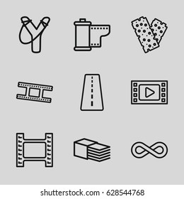 Strip icons set. set of 9 strip outline icons such as runway, bandage, camera tape, eternity, movie tape
