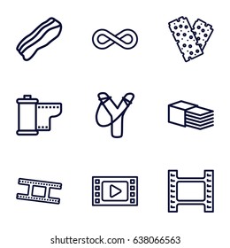 Strip icons set. set of 9 strip outline icons such as bandage, camera tape, eternity, bacon, movie tape