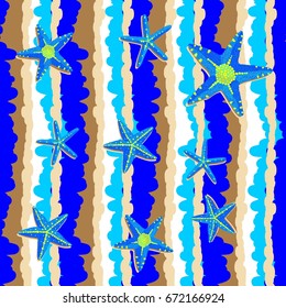 strip line seamless pattern color starfish different vector hand draw template