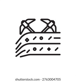 Strip mining icon symbolizing surface extraction, representing overburden removal hardware, seam harvesting tools, open cast gear, stratified digging systems, and industrial mineral recovery logistics