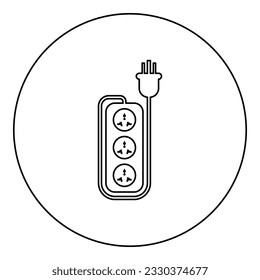 Strip multi plug network filter smart power tripled wire socket adapter electrical extension cable equipment cord electric tee icon in circle round black color vector illustration image outline 