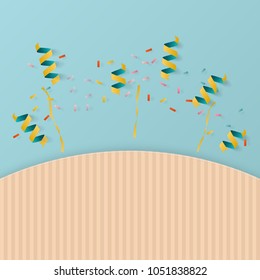 strip paper label and paper ribbon on blue paper